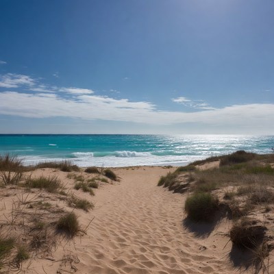 Sandy path to turquoise ocean beach