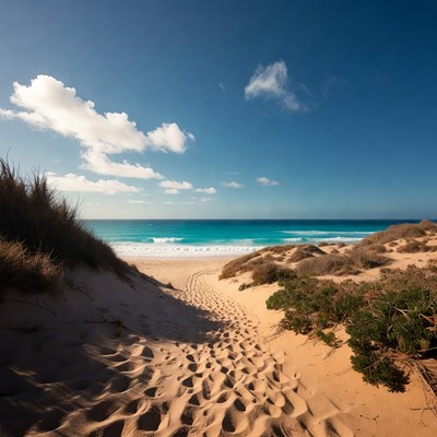 Path through dunes to turquoise beach