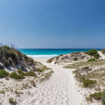 Sandy path to turquoise beach