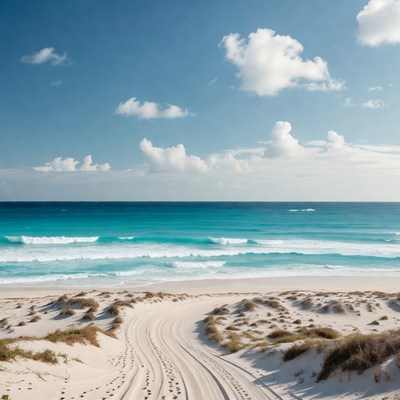 Sandy Beach Tire Tracks Ocean View