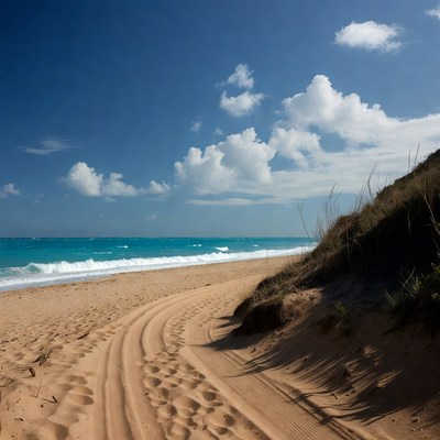 Tire Tracks on Sandy Beach