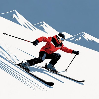 Man skiing down snowy mountains