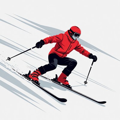 Man skiing downhill in red gear