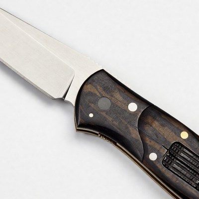 Open pocket knife with wood handle