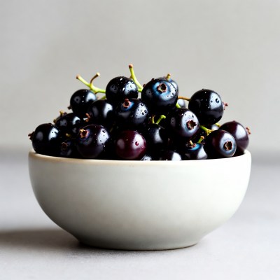Black Currants in White Bowl