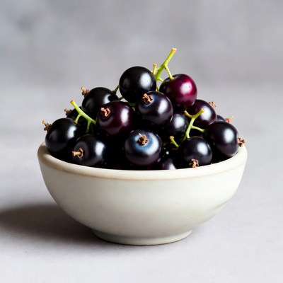 Black Currants in White Bowl
