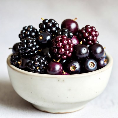 Blackberries in White Bowl