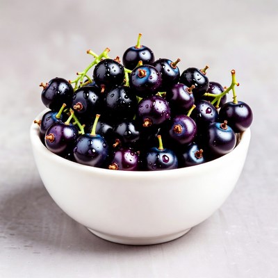 Fresh Black Currants in White Bowl
