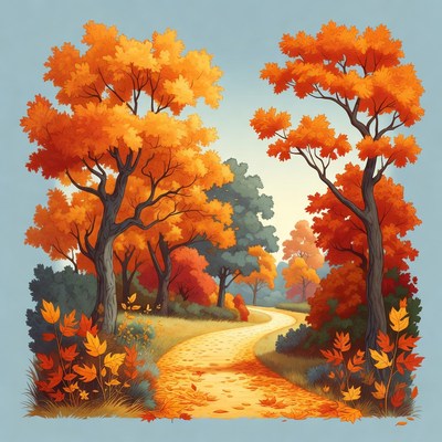 Autumn Forest Path with Orange Trees