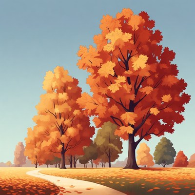 Autumn Trees Along Winding Path