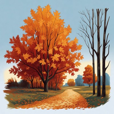 Autumn Maple Tree Path Illustration