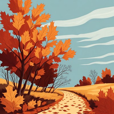 Autumn Path Through Maple Trees