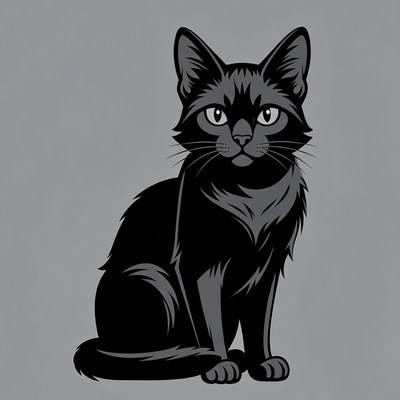 Black cat illustration sitting