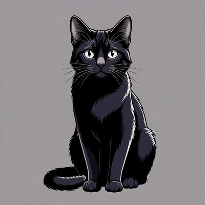 Black cat illustration sitting