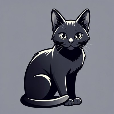 Black cat illustration sitting