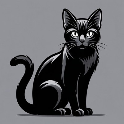 Black cat illustration sitting