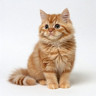 Orange fluffy kitten sitting