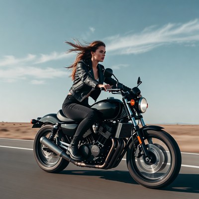 Woman riding motorcycle on road