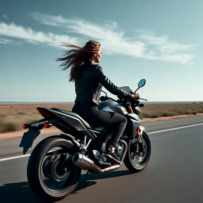 Woman riding motorcycle on road