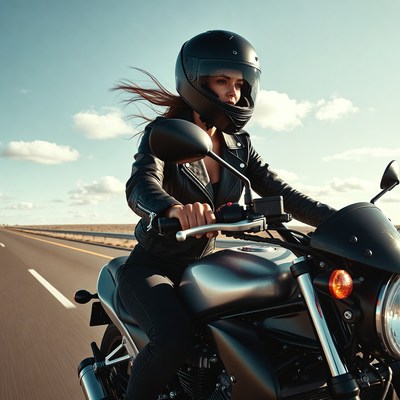 Woman riding motorcycle on highway