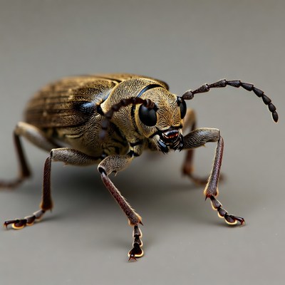 Longhorn beetle on gray background