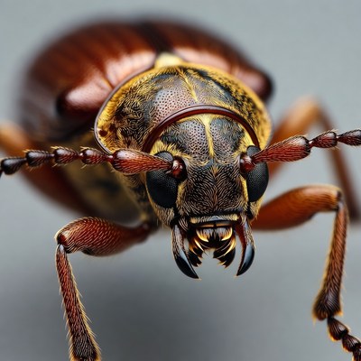 Closeup of metallic brown longhorn beetle