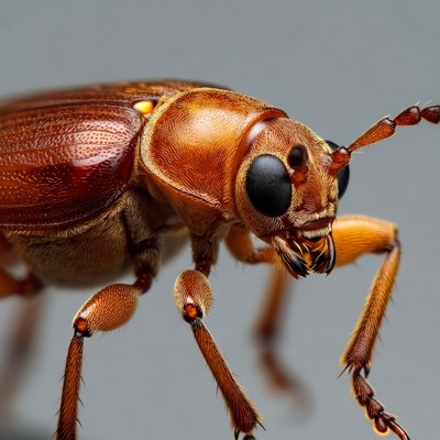 Closeup of reddish brown beetle