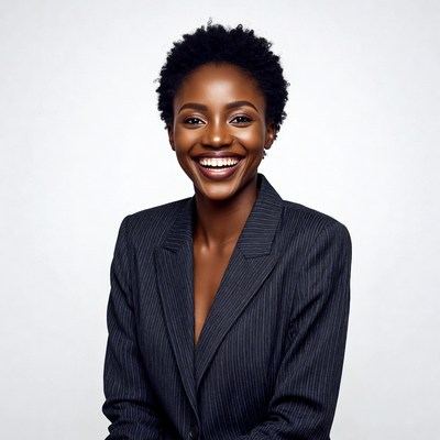 Smiling African-American woman in pinstripe blazer