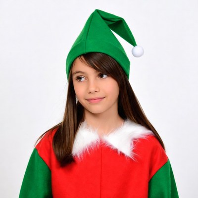 Girl in green elf hat costume