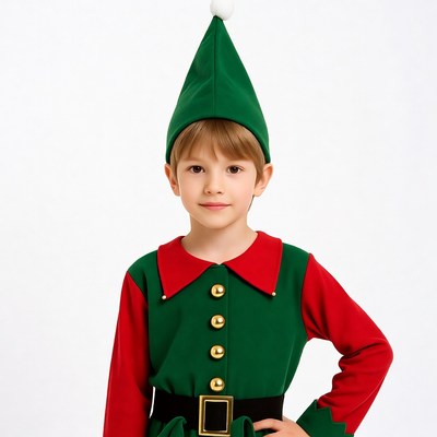 Boy in green elf costume