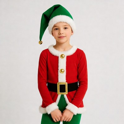 Boy in green elf costume
