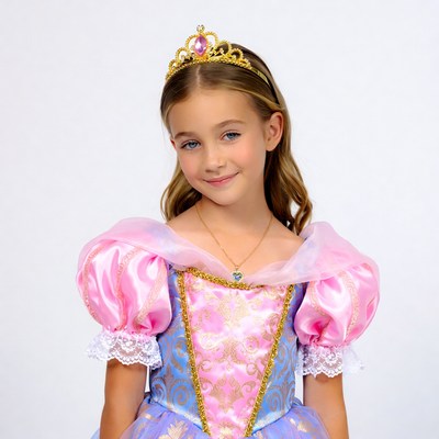 Girl wearing princess tiara and gown