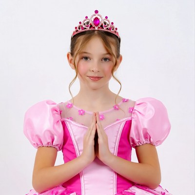 Girl in pink princess dress with crown