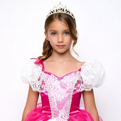 Girl in pink princess dress with tiara