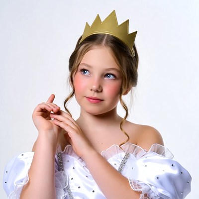 Girl in white princess dress with crown