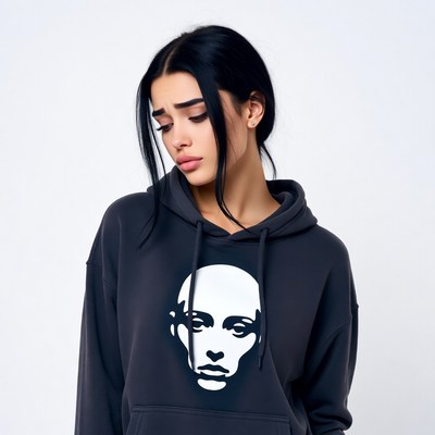 Woman in hoodie with skull print