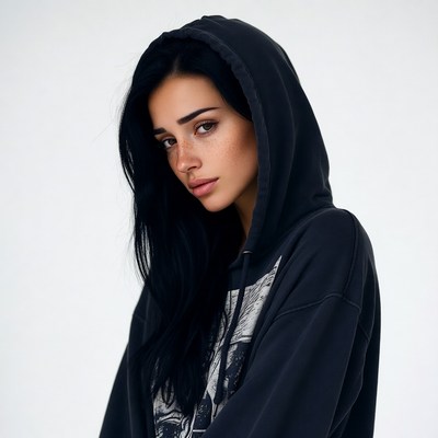 Woman in black hoodie
