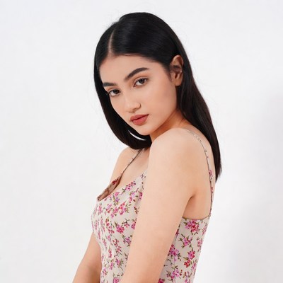 Asian woman in floral slip dress