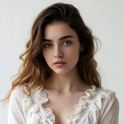 Young woman in lace blouse portrait
