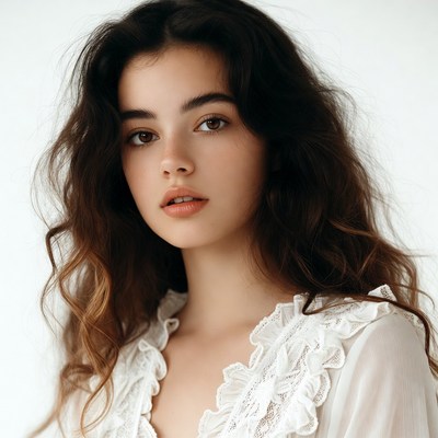 Young woman with wavy brown hair