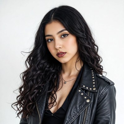 Young woman in leather jacket