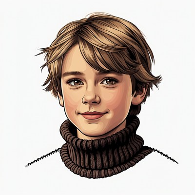 Boy with brown turtleneck sweater