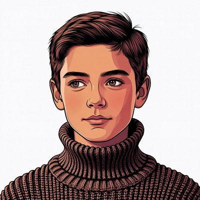 Young boy in brown turtleneck sweater