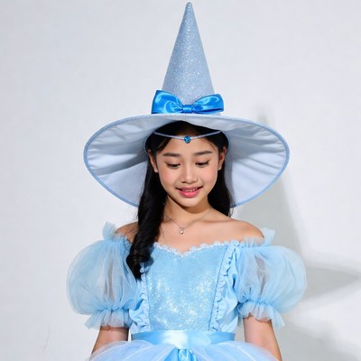 Asian girl in blue witch costume