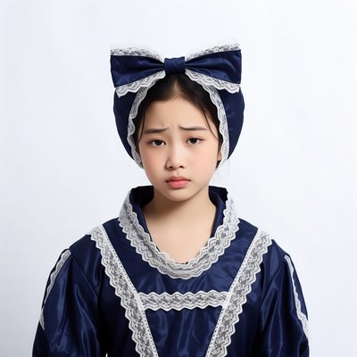 Asian girl in navy lace dress