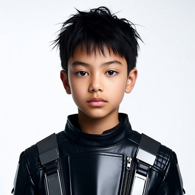 Asian boy in black futuristic jacket