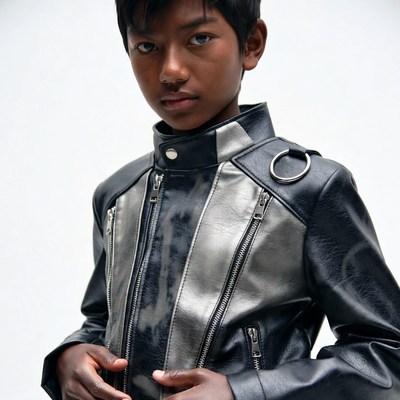 Asian boy in stylish leather jacket