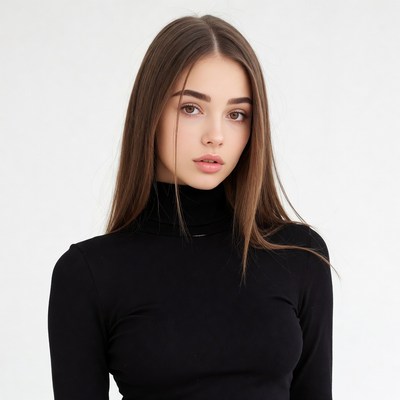 Young woman in black turtleneck