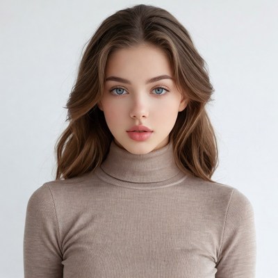 Beautiful woman in beige turtleneck