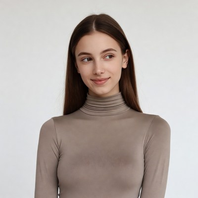 Young woman in turtleneck smiling